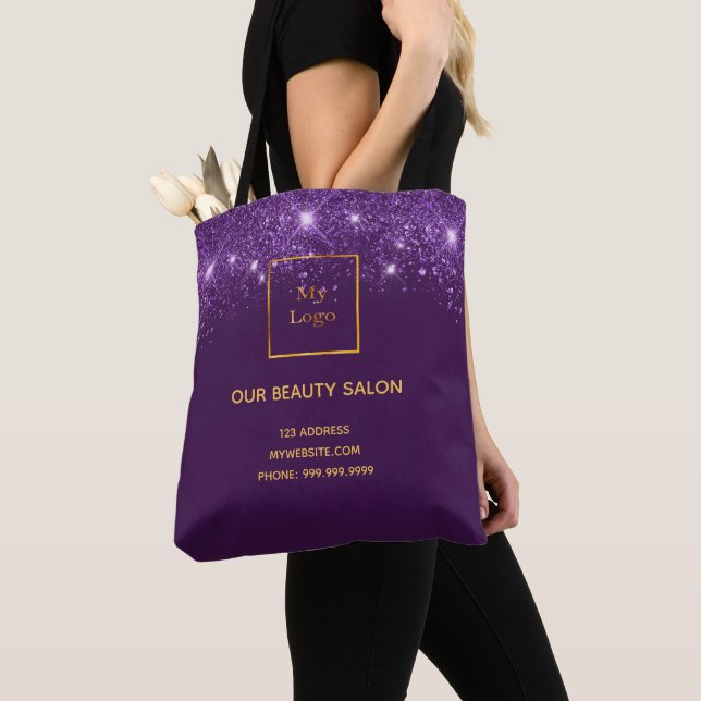 Lila silver glitter logotyp skönhetsalong tygkasse (Närbild)