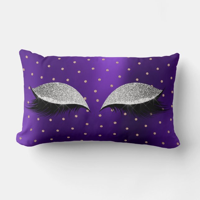 Lila Silver Glitter Makeup Lash Swarovski Dots Lumbarkudde (Framsida)