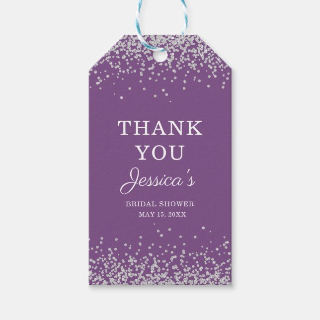 Lila Silver Glitter Möhippa Tack Presentetikett (Framsidan)