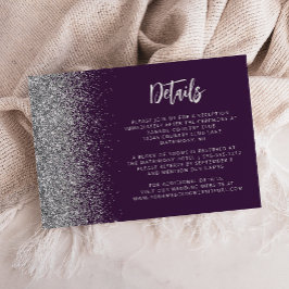 Lila Silver Glitter Script Bröllopsdetaljer Tilläggskort