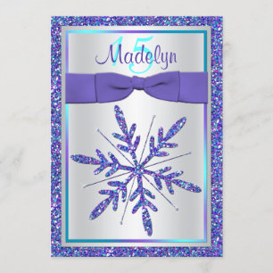 Lila Silver Glitter Snöflinga Quinceanera Inbjudan