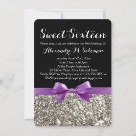 Lila Silver Glitter Sweet 16-partsinbjudan Inbjudningar