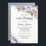 Lila Silver Gnistra Blommigt 40:e födelsedag Inbju Inbjudningar<br><div class="desc">Mer söt blommigt Birthday Bjud i Little Bayleigh Store!</div>