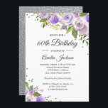 Lila Silver Gnistra Blommigt 60:e födelsedag Inbju Inbjudningar<br><div class="desc">Mer söt blommigt Birthday Bjud i Little Bayleigh Store!</div>