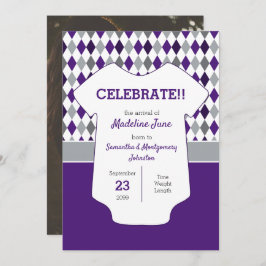 Lila & Silver Grått Argyle Mönster Baby Photo Meddelande