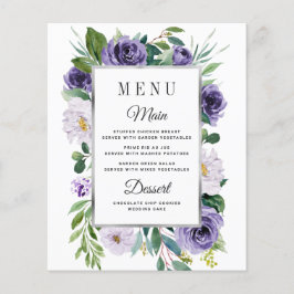 Lila Silver Grått Blommigt Bröllop Menu-kort