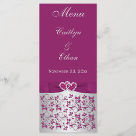 Lila, Silver Grått Blommigt, hjärtmenykort Meny