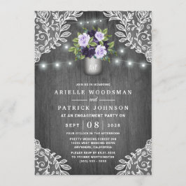 Lila Silver Grått Blommigt Rustic Förlovningsfest Inbjudningar