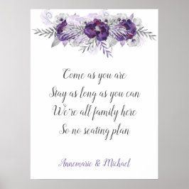 Lila Silver Grått No Seittorplan Bröllop Sign Poster