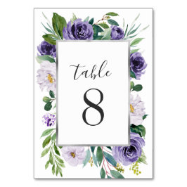 Lila Silver Grått Watercolor Blommigt Bröllop Bordsnummer