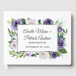 Lila Silver Grått Watercolor Blommigt Bröllop Gästböcker