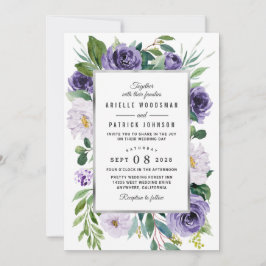 Lila Silver Grått Watercolor Blommigt Bröllop Inbjudningar