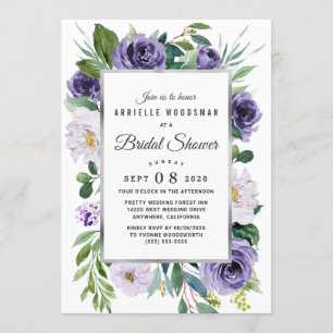 Lila Silver Grått Watercolor Blommigt Möhippa Inbjudningar