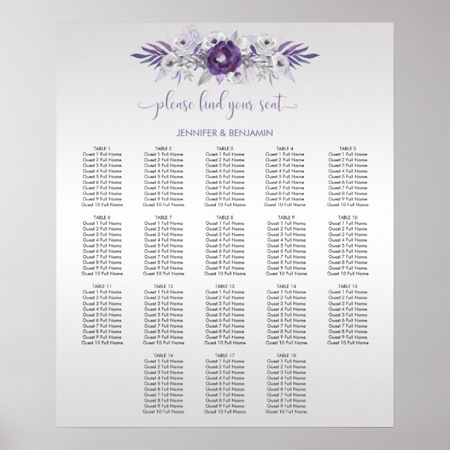 Lila Silver Grått Watercolor Blommigt Sittdiagram  Poster (Framsidan)