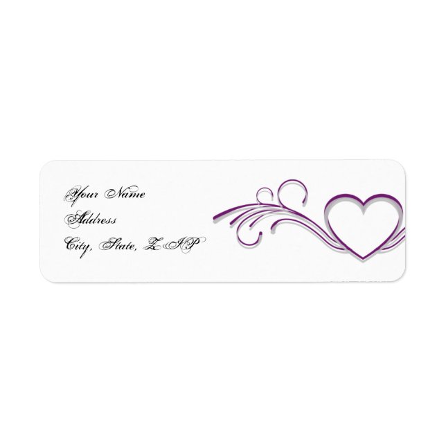 Lila Silver Heart Rulla Monogram Returadress Etikett (Framsidan)