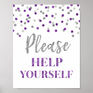 Lila Silver Konfetti Vänligen Hjälp Dig Själv Skyl Poster