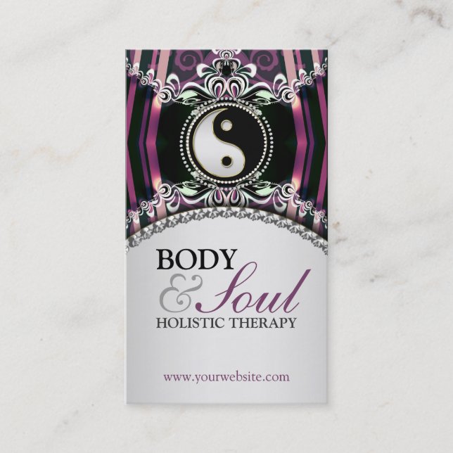 Lila Silver NewAge Yin Yang + Logotyp Affärskort Visitkort (Framsida)