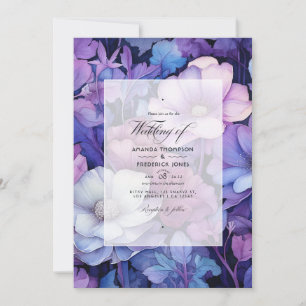 Lila, Silver och Blå Blommigten Bröllop Inbjudningar