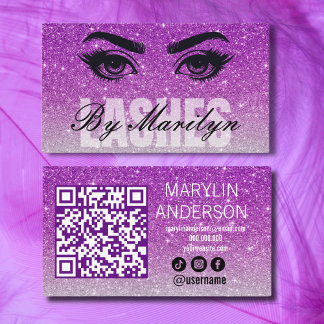 Lila Silver Ombre Glitter Lash Tech QR-kod Visitkort