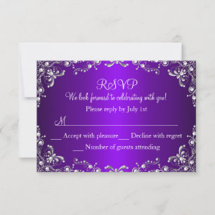 Lila Silver Pärl Damast Sweet 16 RSVP OSA Kort