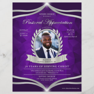 Lila Silver Pastor Apprecision Church Service Reklamblad