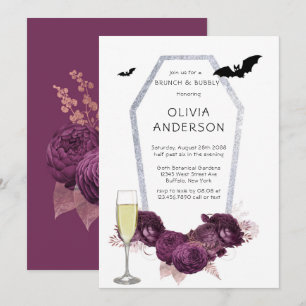 Lila Silver Peony Coffin Fladdermöss Brunch & Bubl Inbjudningar