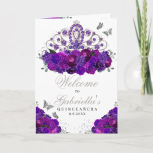 Lila Silver Princess Tiara Quinceanera-programmet Inbjudan