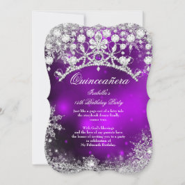 Lila silver Quinceanera 15:e vintern Wonderland Inbjudningar