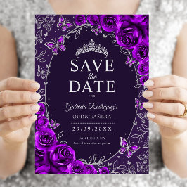 Lila Silver Quinceanera Blommig Spara Datumet