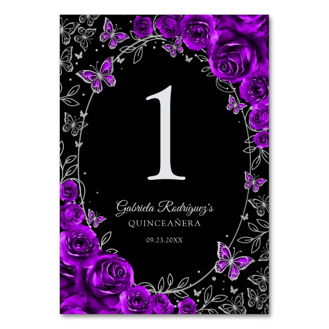 Lila Silver Quinceanera Bordsnummer (Framsidan)