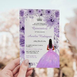 Lila Silver Quinceanera-inbjudan Inbjudningar