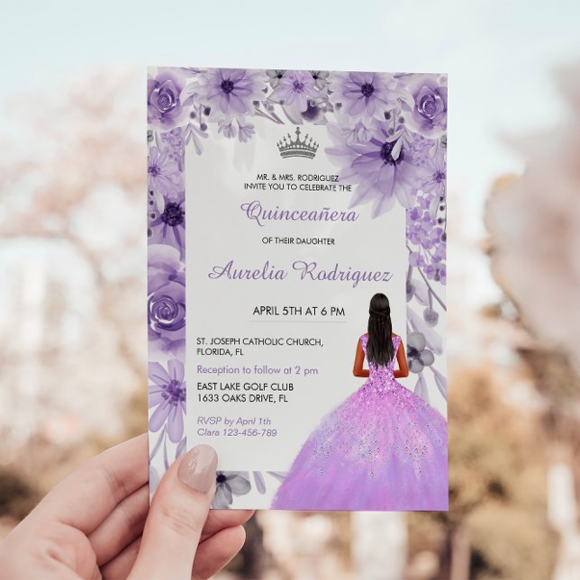 Lila Silver Quinceanera-inbjudan Inbjudningar (Skapare uppladdad)