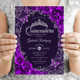 Lila Silver Quinceanera Inbjudningar