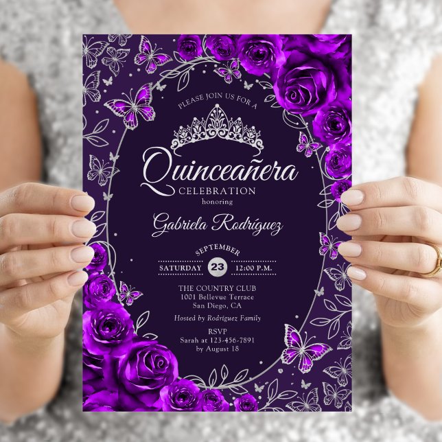 Lila Silver Quinceanera Inbjudningar (Skapare uppladdad)