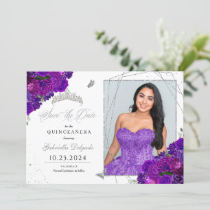 Lila & Silver Quinceañera Spara datumfoto Inbjudningar