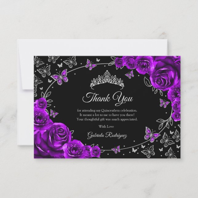 Lila Silver Quinceanera Tack Kort (Framsida)
