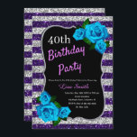 Lila Silver Rand Glitter Blå Ro vid födelsedag Inbjudningar<br><div class="desc">Elegant lila och silver rand glitter och födelsedagsfest inbjudan i och blått ro för kvinnor i alla åldrar. Åldern kan ändras för vilken ålder som helst. Text kan ändras till vad som helst för att passa din händelse. Typsnitt, typsnitt färg och text är helt anpassade! Papper form och typ kan...</div>