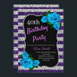 Lila Silver Rand Glitter Blå Ro vid födelsedag Inbjudningar<br><div class="desc">Elegant lila och silver rand glitter och födelsedagsfest inbjudan i och blått ro för kvinnor i alla åldrar. Åldern kan ändras för vilken ålder som helst. Text kan ändras till vad som helst för att passa din händelse. Typsnitt, typsnitt färg och text är helt anpassade! Papper form och typ kan...</div>