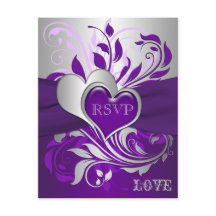 Lila, Silver Scrolls, Hearts RSVP-kort