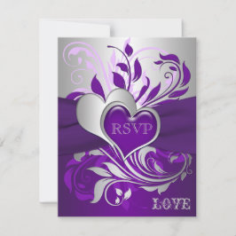 Lila, Silver Scrolls, Hearts RSVP-kort OSA Kort