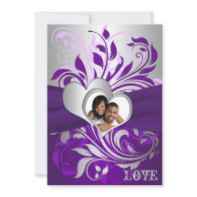 Lila Silver Scrollsar, Hearts Photo Wedding bjudan