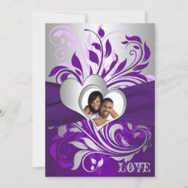 Lila Silver Scrollsar, Hearts Photo Wedding bjudan Inbjudningar
