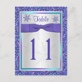 Lila Silver Snöflingor Glitter-kort för Bordsnumme Vykort