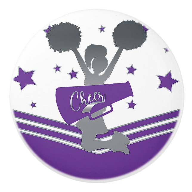 Lila Silver Stjärnor Cheer Cheerleading Flicka Knopp (Framsidan)