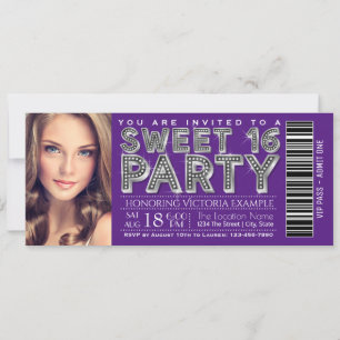 Lila Silver Sweet 16 Biljett Inbjudan