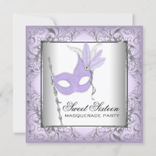 Lila Silver Sweet 16 Maskeradfest Inbjudningar