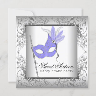 Lila Silver Sweet 16 Masquerad Party Inbjudningar