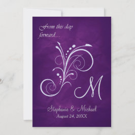 Lila Silver Swirl Monogram Bröllop Inbjudningar