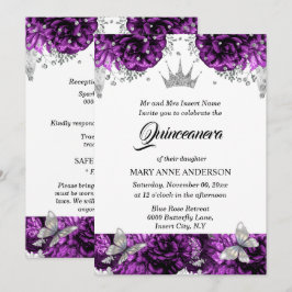Lila silver tiara butterfly ro quinceanera inbjudningar