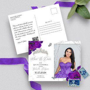 Lila & Silver Tiara Quinceañera Fotopostkort Vykort